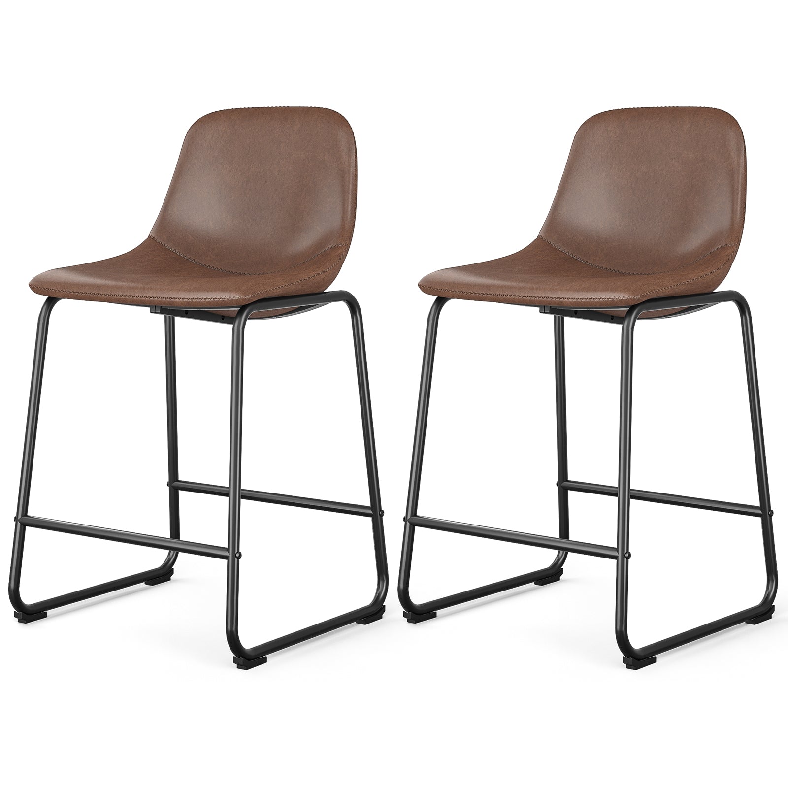 Rfiver Pu Faux Leather Bar Stools, Industrial Pub Barstools with Back and Footrest, Modern Armless Bar Height Stool Chairs